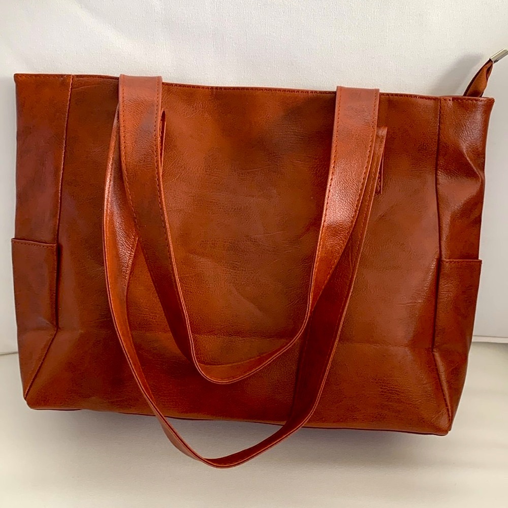 NWT - Leather Tote with Security Zipper 
Purrfect size for laptop PLUS!